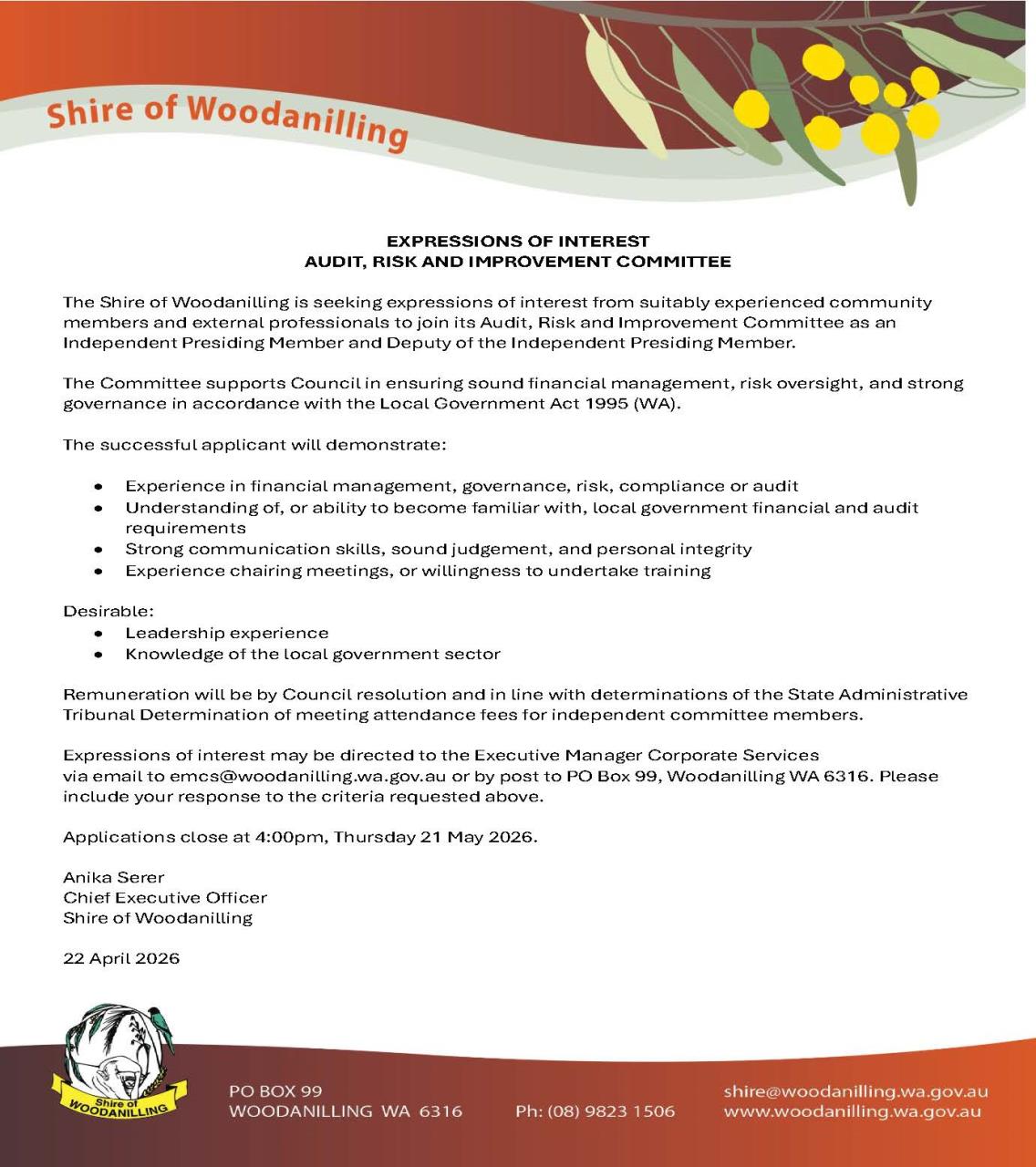 Expression of Interest - Audit, Risk and Improvement Committee